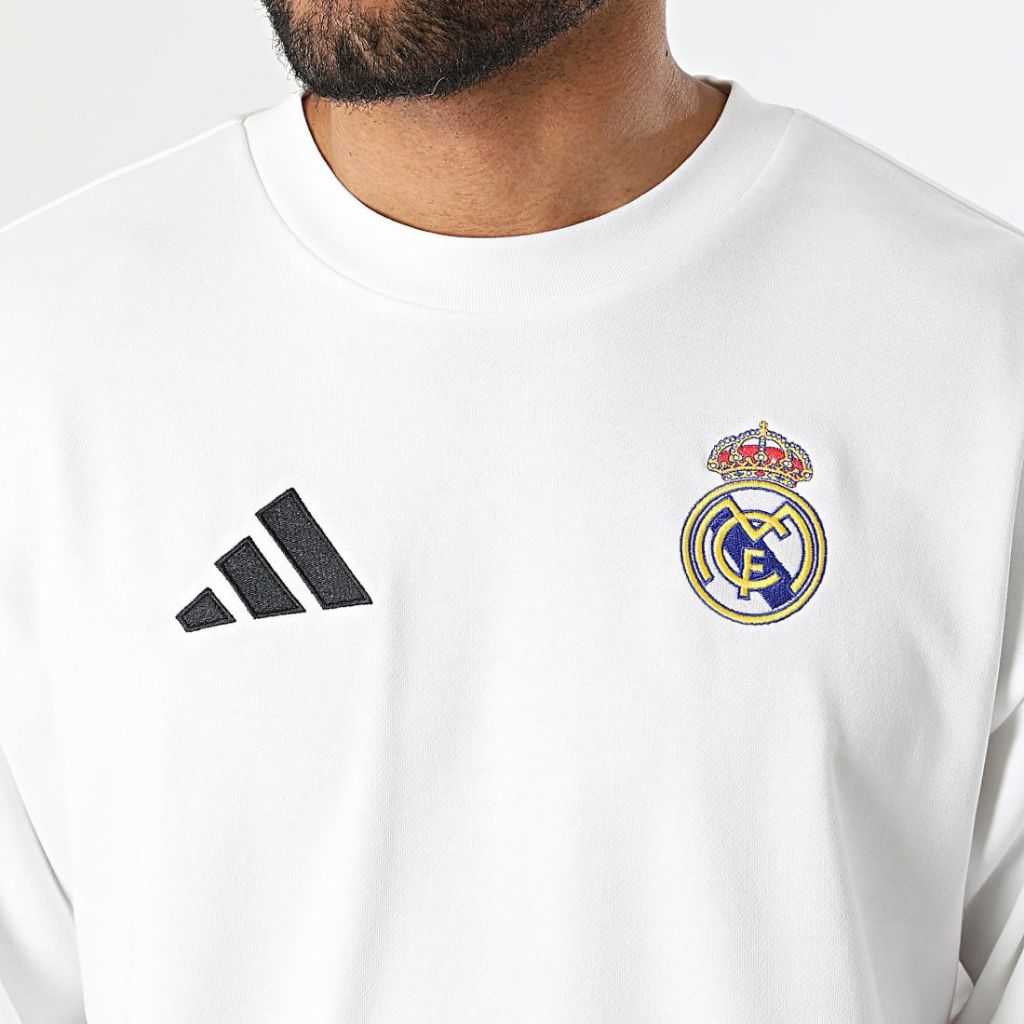 Felpa girocollo da uomo Adidas Originals Real Madrid bianca oversize