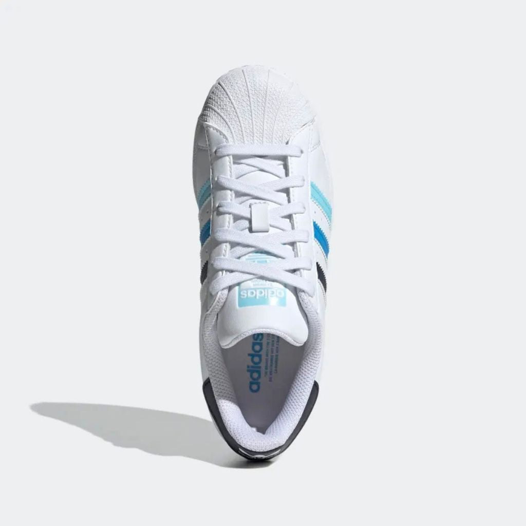 Sneaker adidas Superstar bianca con strisce sfumate blu