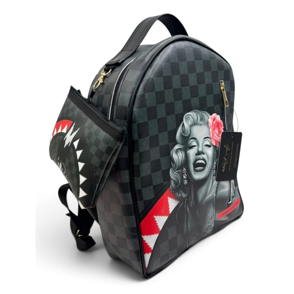 Zaino Alviero Rodriguez nero con ritratto Marilyn Monroe pop-art