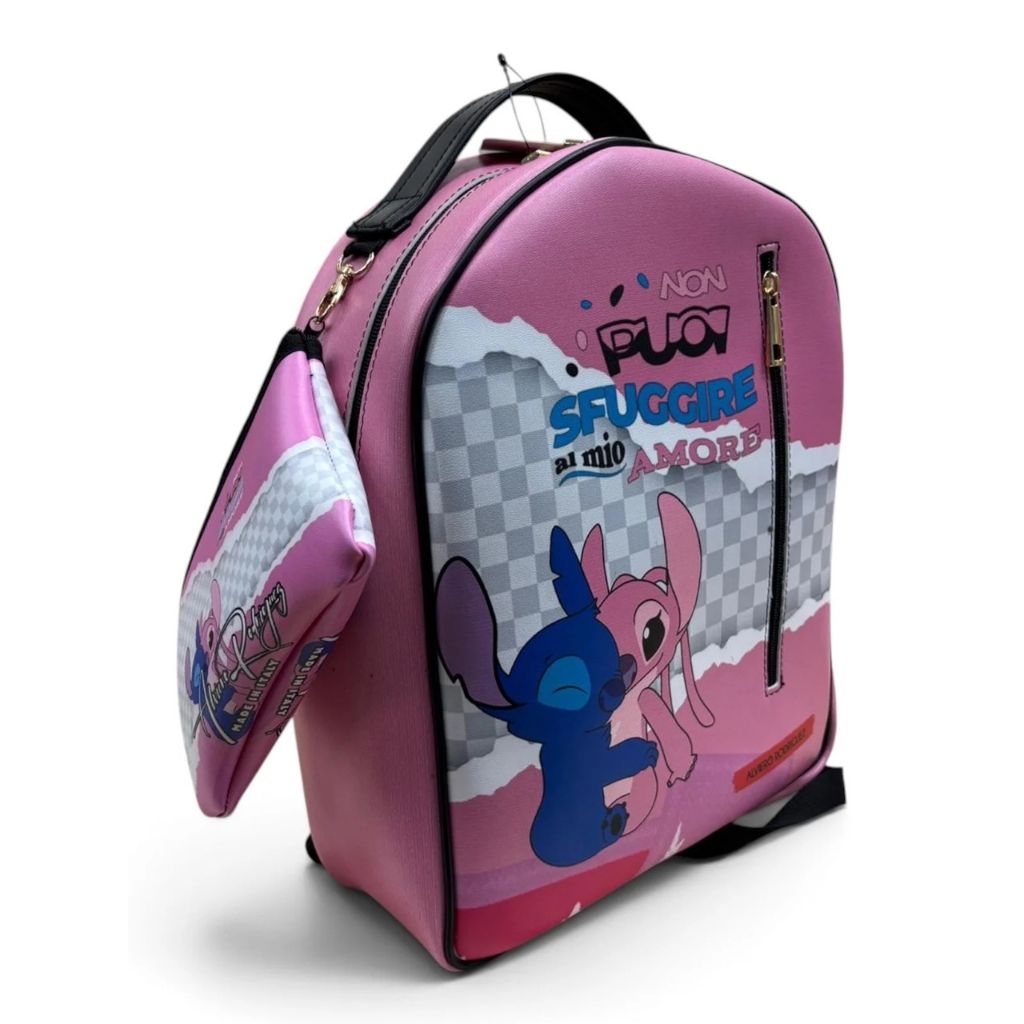 Zaino Alviero Rodriguez rosa con personaggi cartoon abbracciati
