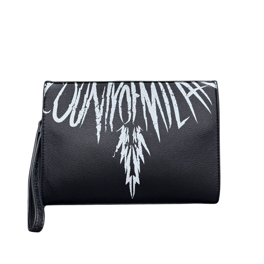 Borsello uomo County of Milan nero in ecopelle con maxi stampa grafica logo bianco lettering