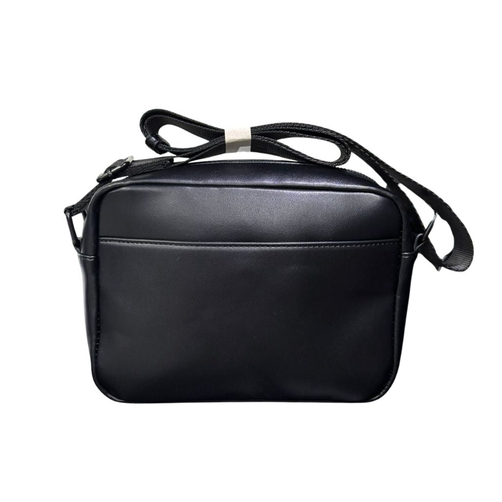 Borsello tracolla County of Milan nero ecopelle liscia stampa Wings Royal blu royal turchese giallo tasca retro