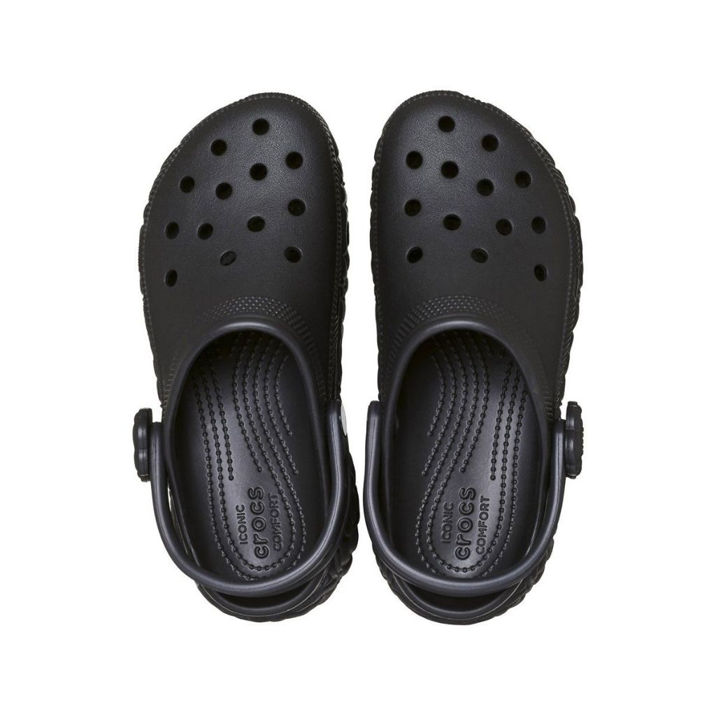 Zoccolo Crocs nero con zeppa, suola a motivo floreale
