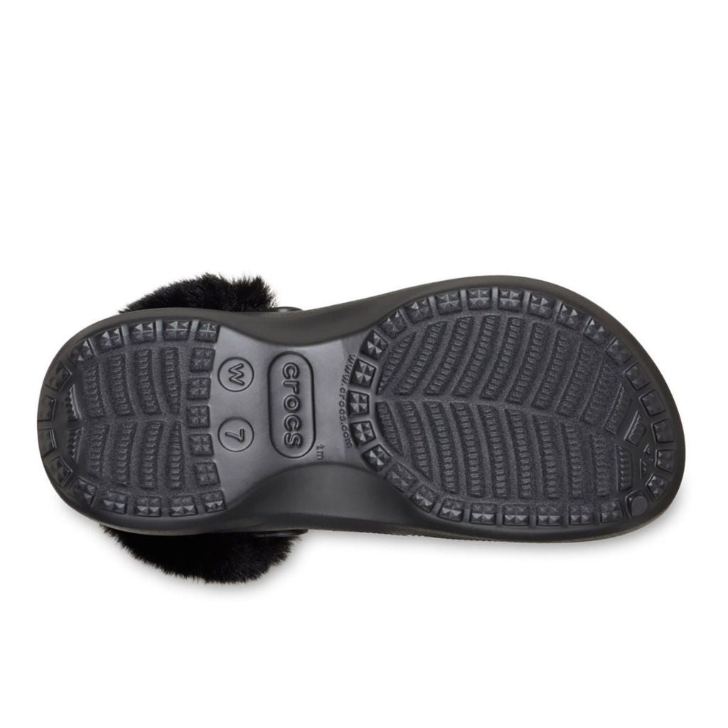 Clog Crocs Classic Platform nero con fodera effetto peluche e cinturino posteriore rivestito