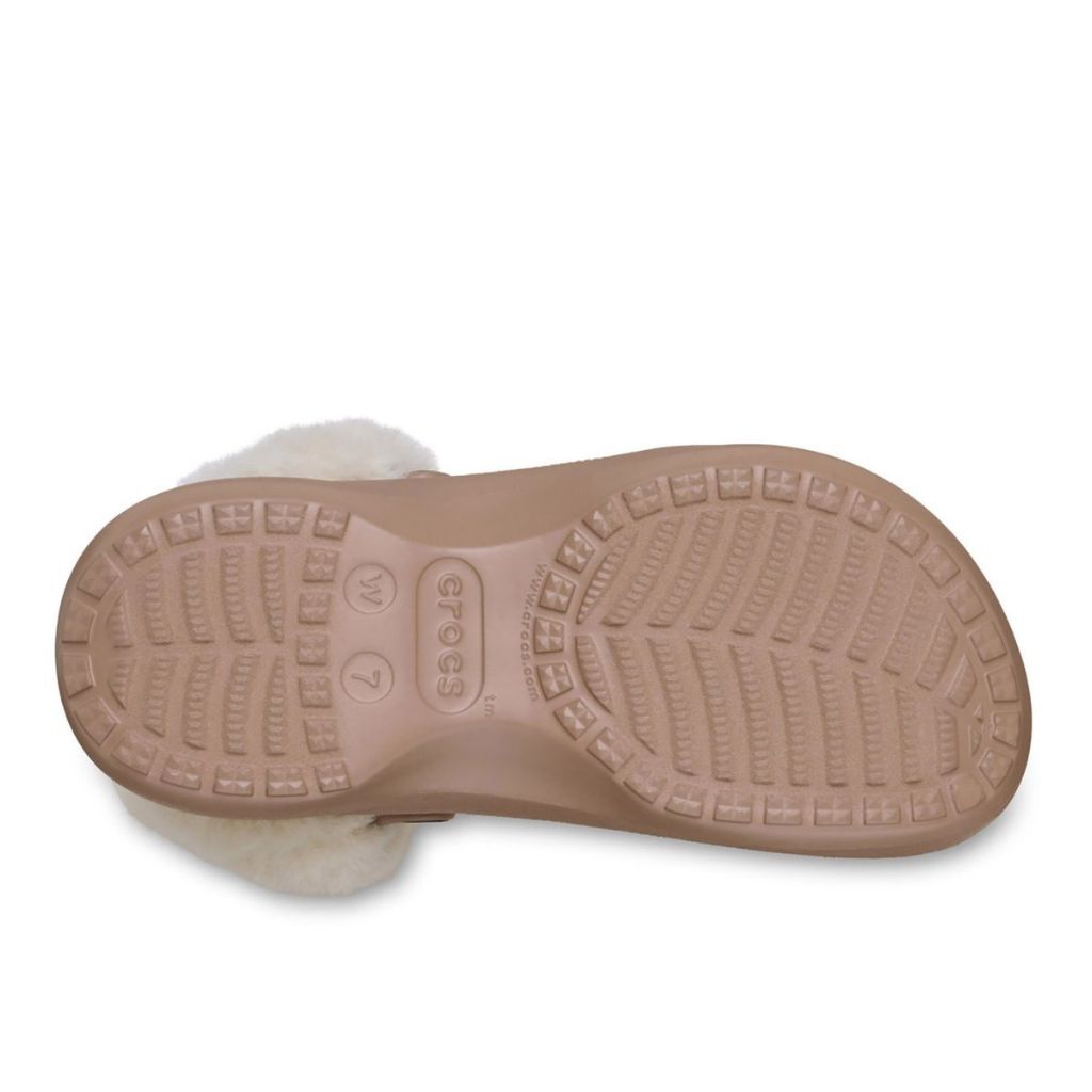 Clog Crocs Classic Platform cappuccino con fodera effetto peluche crema e cinturino posteriore rivestito