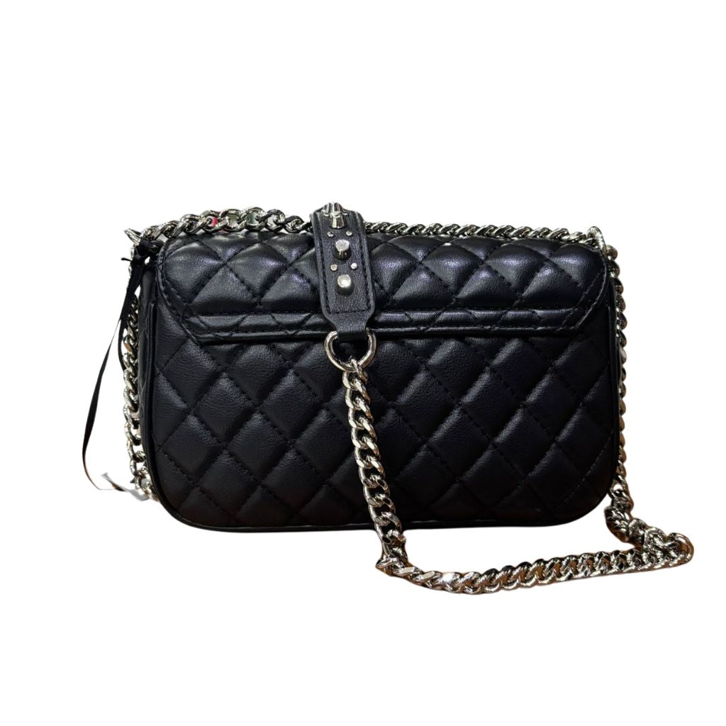 Borsa a tracolla CULT Girlschool nera in ecopelle trapuntata con catena e borchie silver