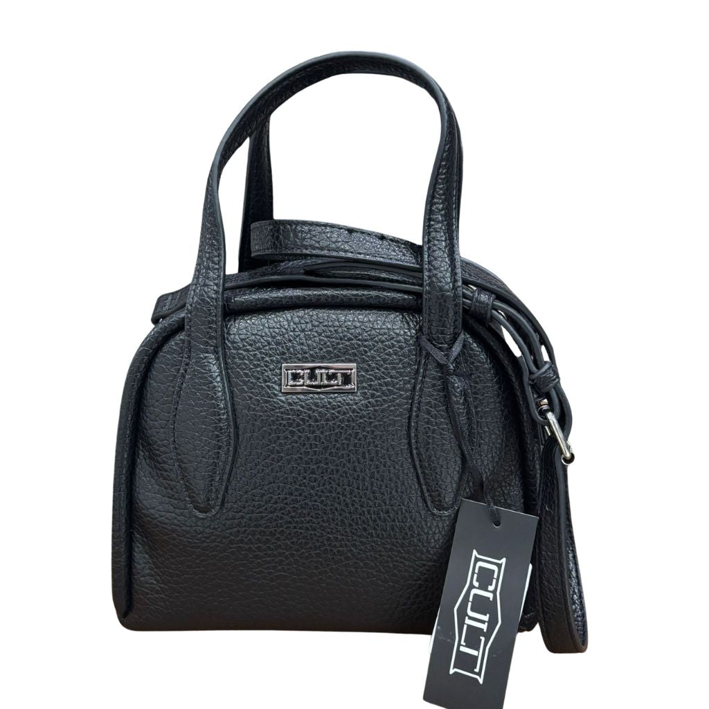 Borsa a mano CULT Myles nera in ecopelle bottolata con tracolla regolabile