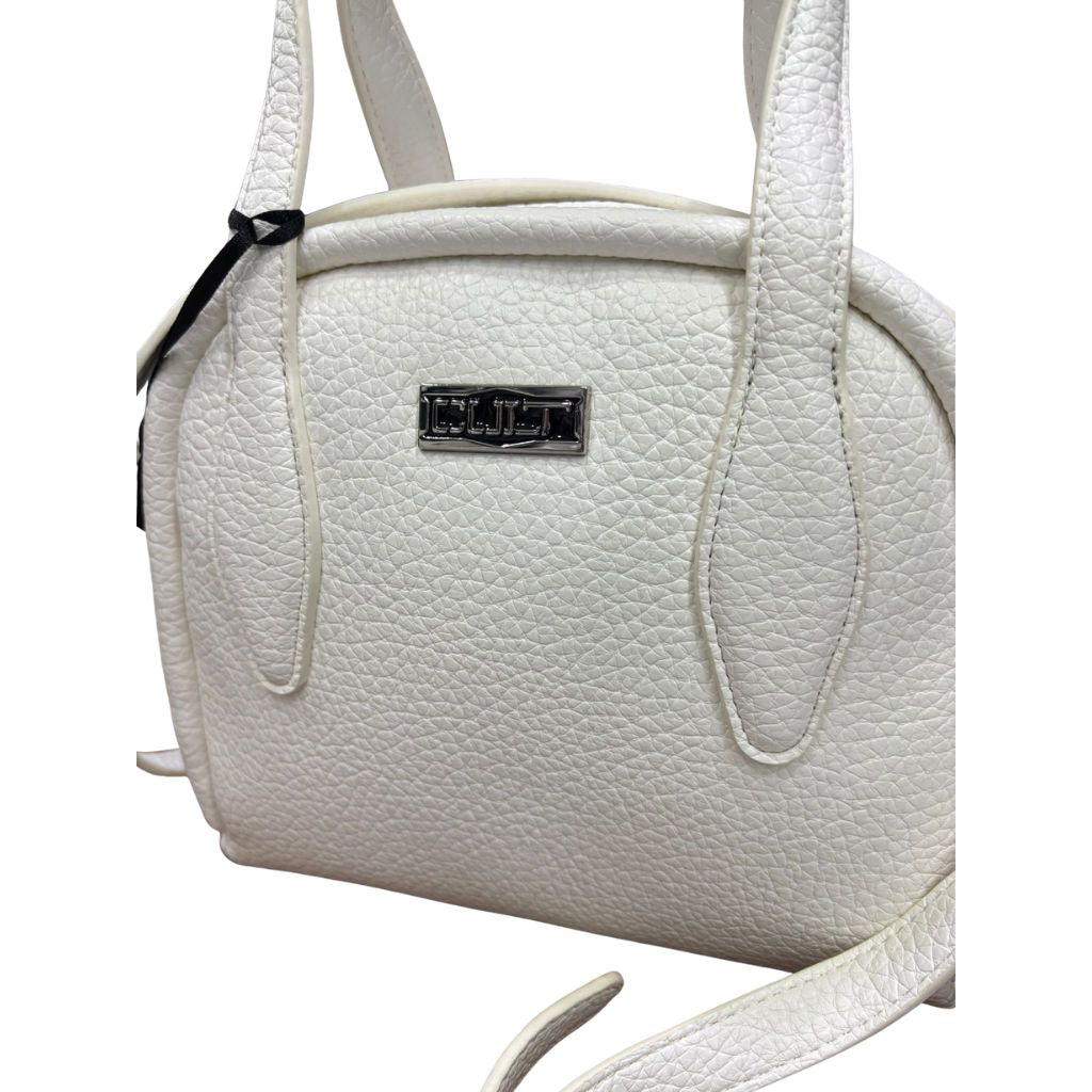 Borsa a mano CULT Myles bianca in ecopelle bottolata con tracolla regolabile