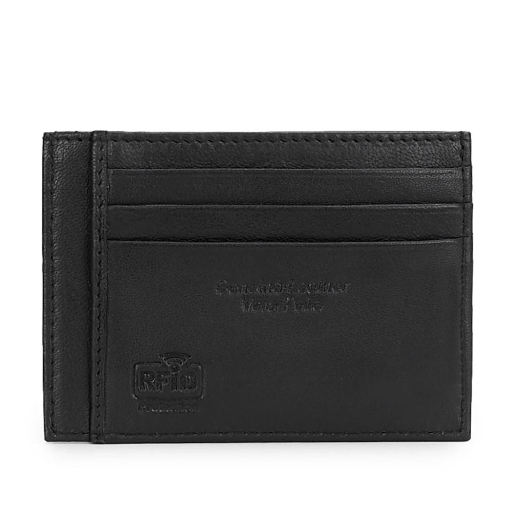 Porta carte Cult nero in vera pelle con fessure e placchetta logo