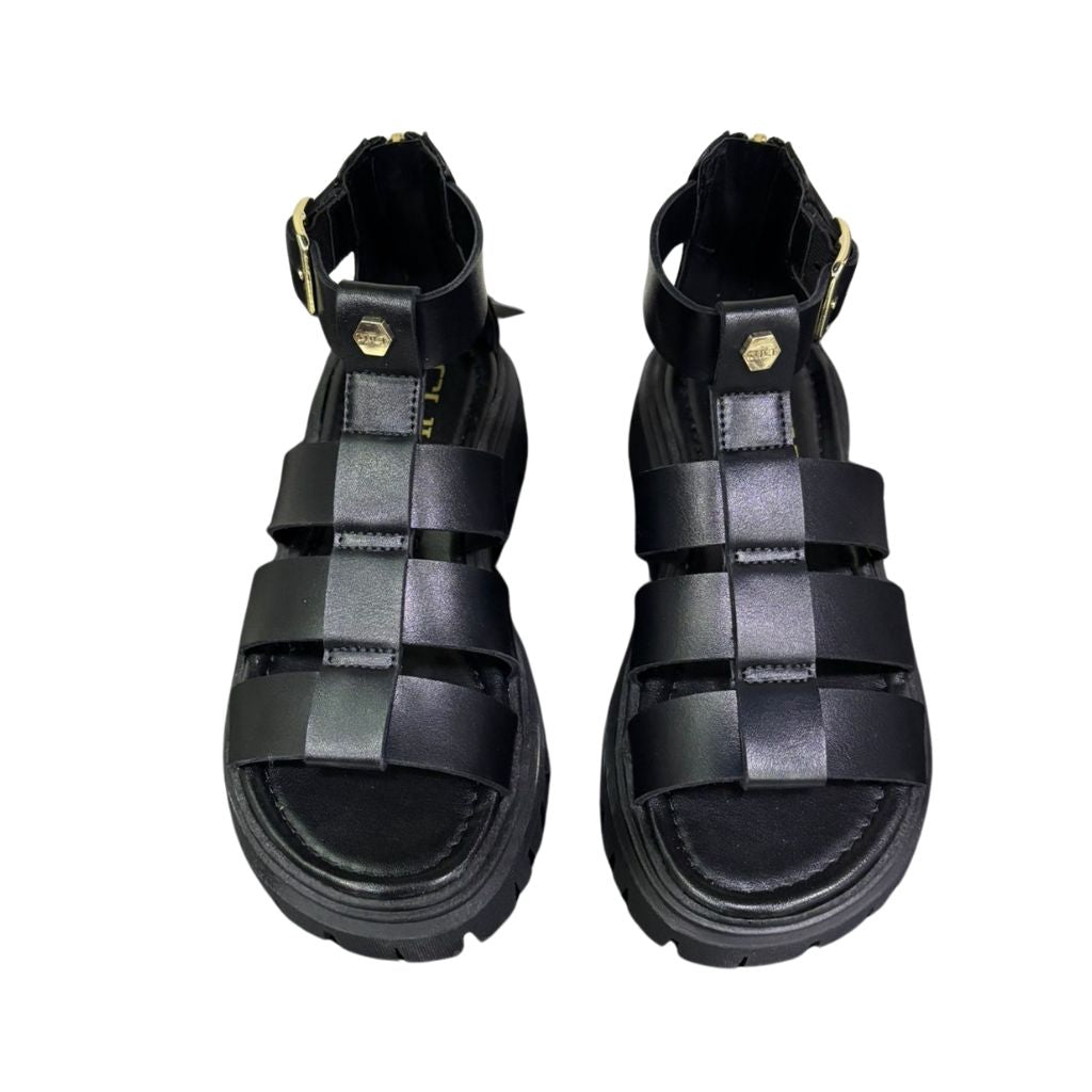 Sandalo gladiatore bambina nero ecopelle