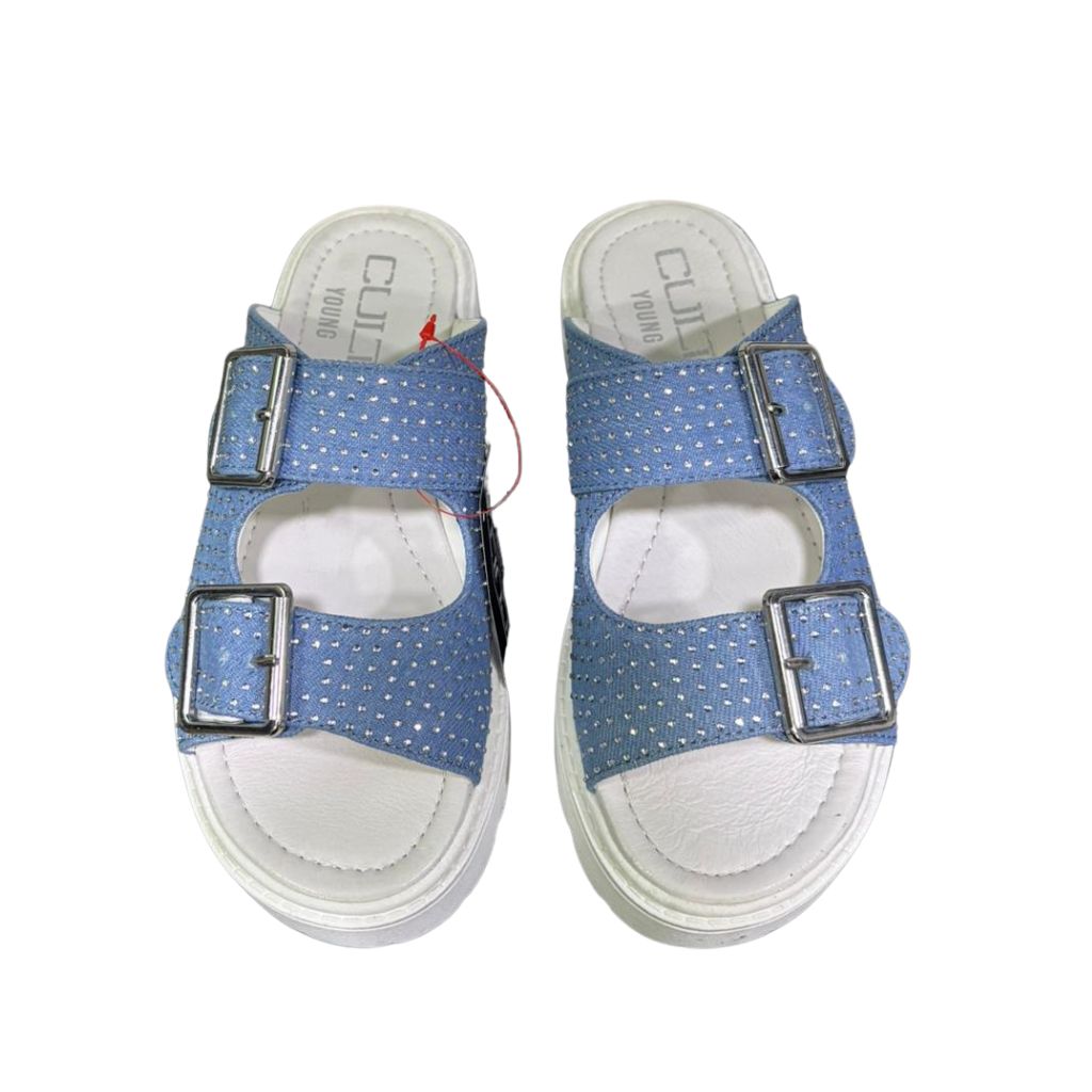 Sandali platform donna denim azzurro micro strass argento