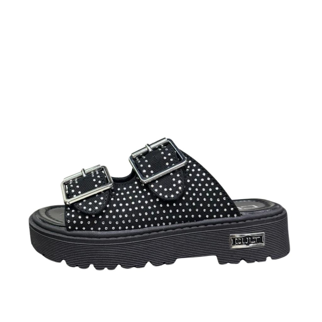Sandali platform bambina neri micro strass