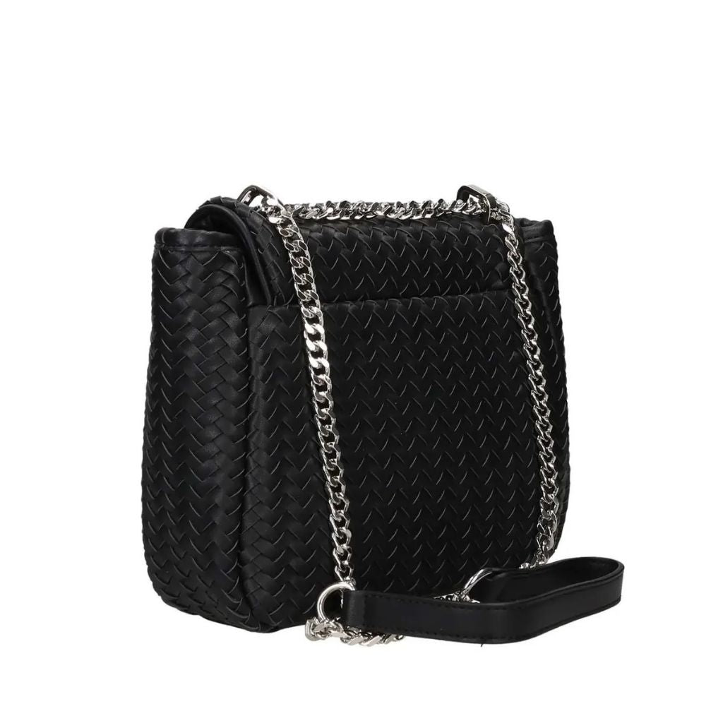Borsa a tracolla nera in ecopelle intrecciata