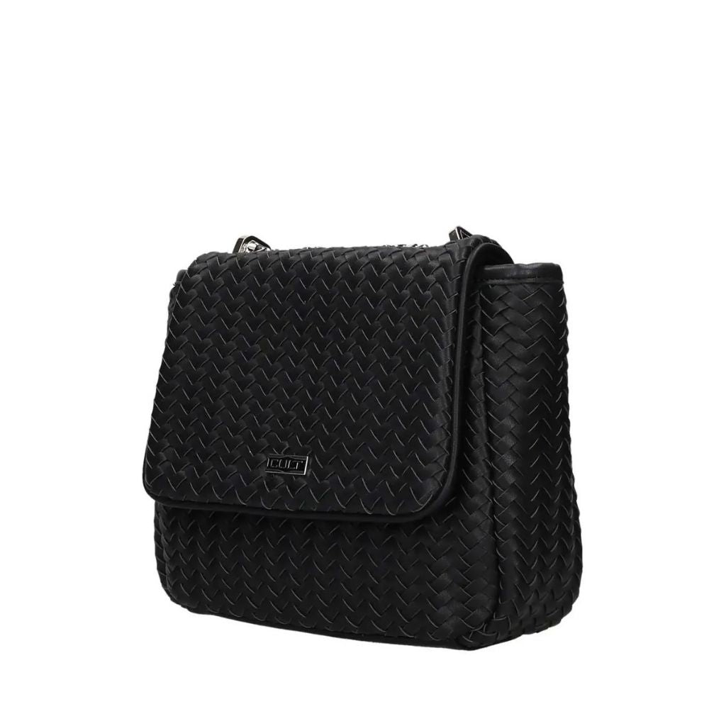 Borsa a tracolla nera in ecopelle intrecciata