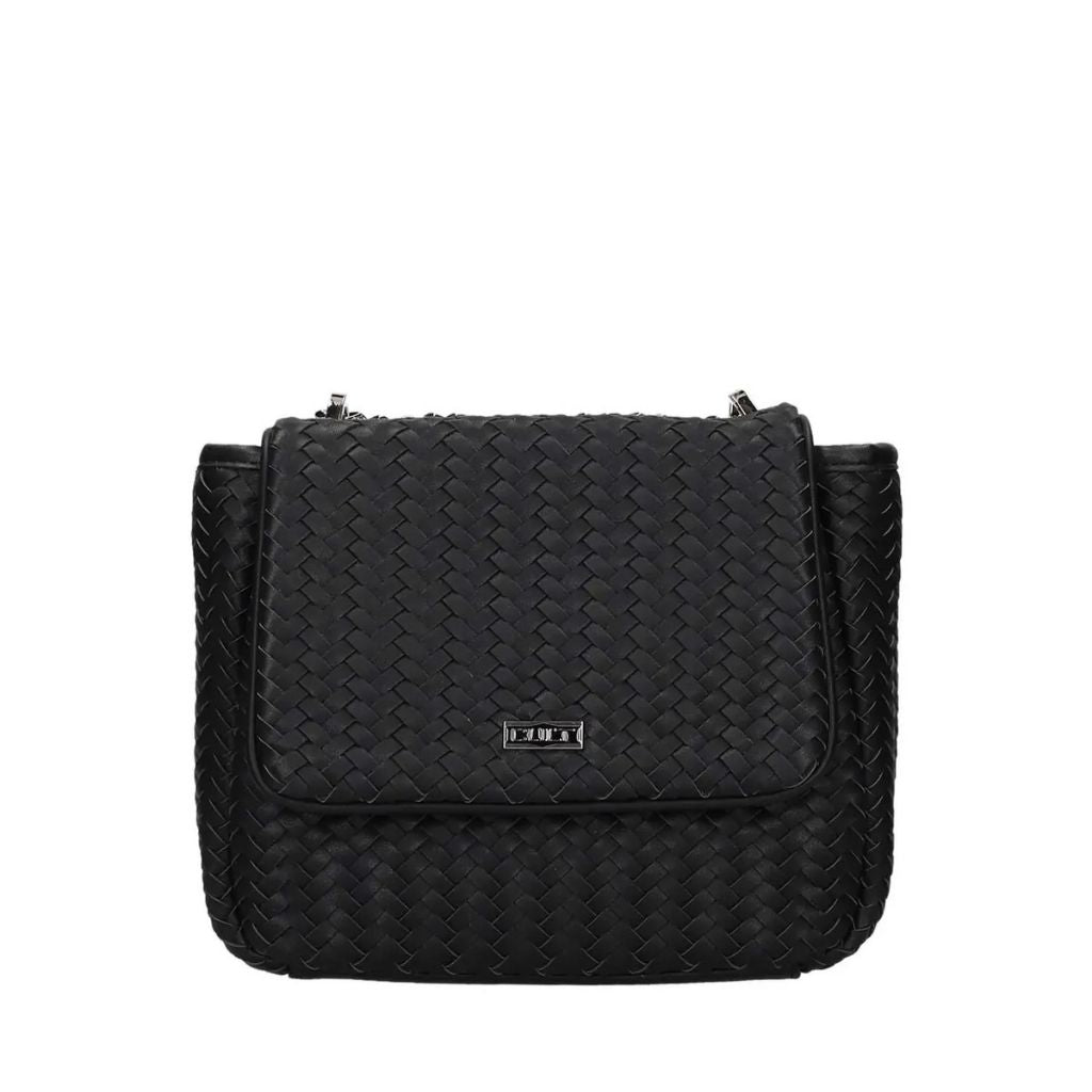 Borsa a tracolla nera in ecopelle intrecciata