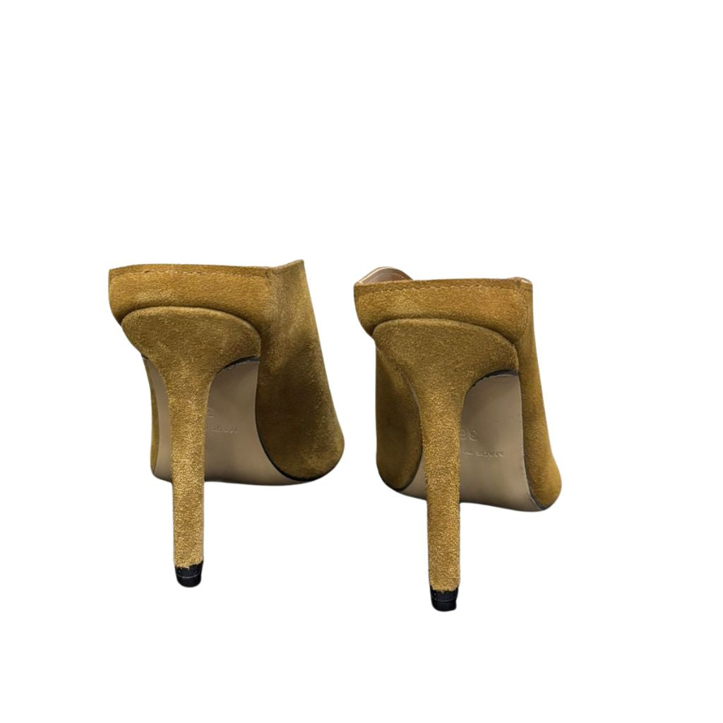 Sabot mule in camoscio cuoio con tacco a spillo 10 cm e scollatura a V