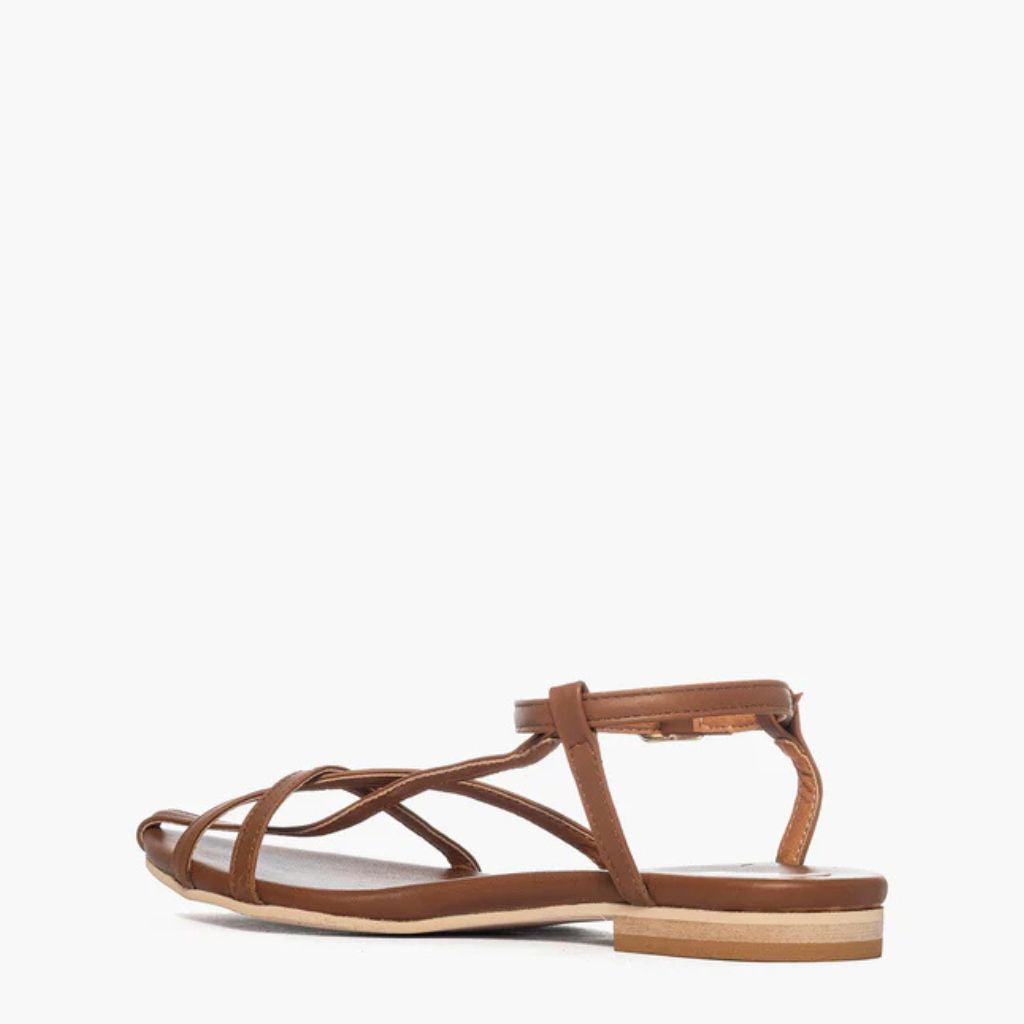 Sandalo da donna in pelle color cuoio