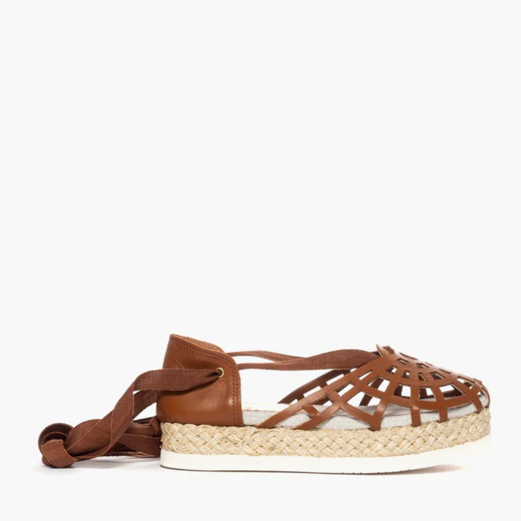 Espadrillas Gagliotta in pelle cuoio con tomaia a gabbia