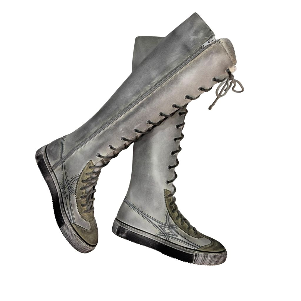 Sneaker boot cuissarde bianco vintage con cerniera interna