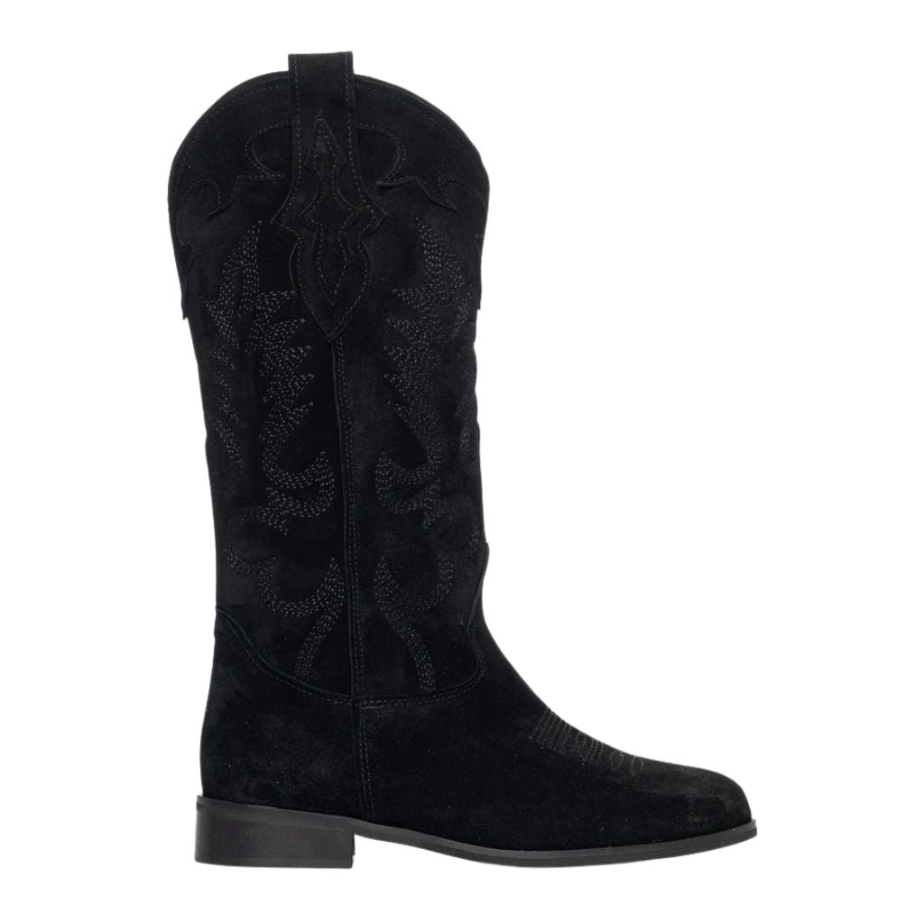 Stivali camperos in camoscio nero con ricamo