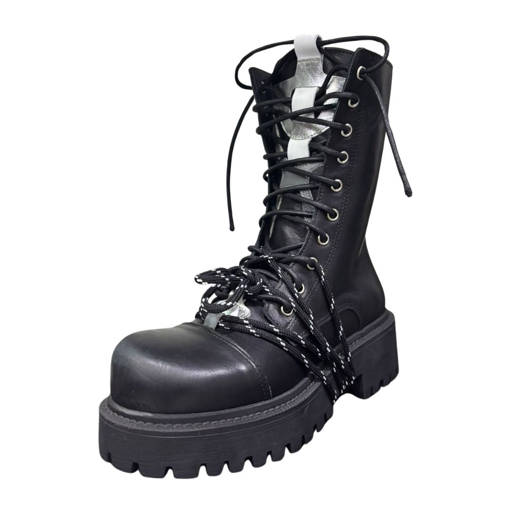 Stivale combat nero Gagliotta XLG con platform carrarmato, doppia allacciatura