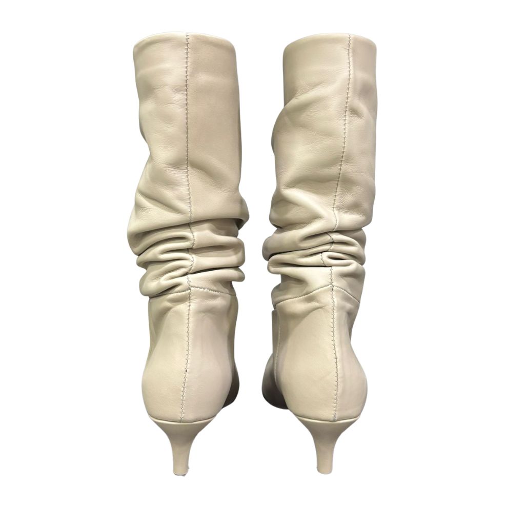 Stivali in pelle beige con tacco 6 cm