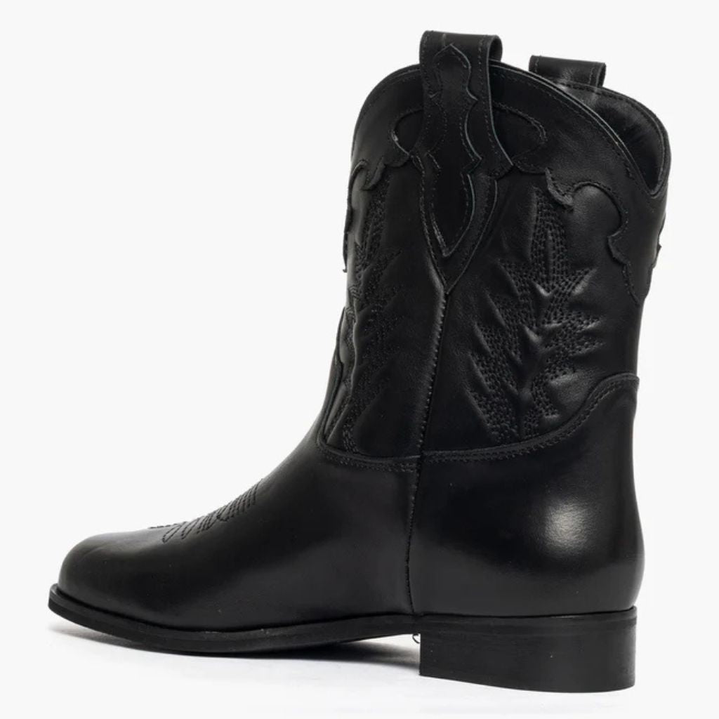Stivali camperos in pelle nero con ricamo