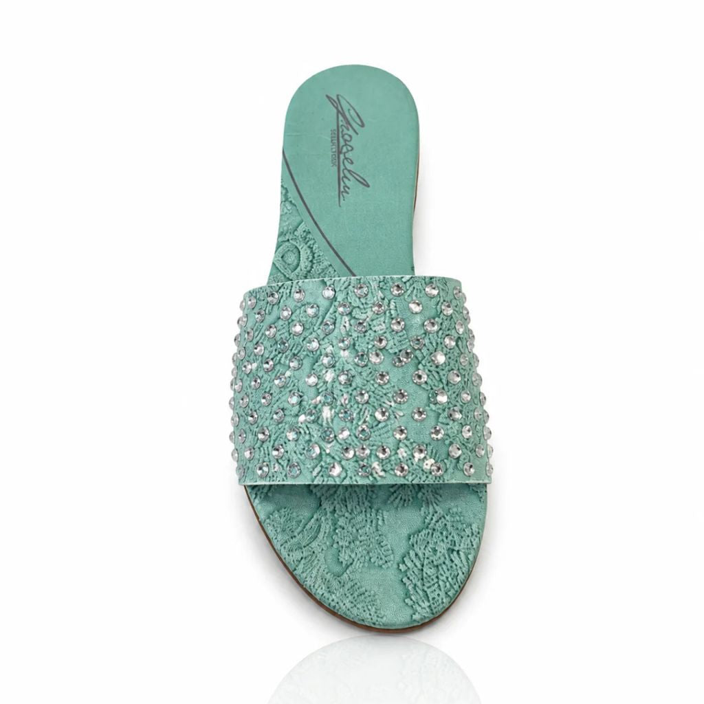 Sandalo Gioselin verde acqua con pizzo e strass