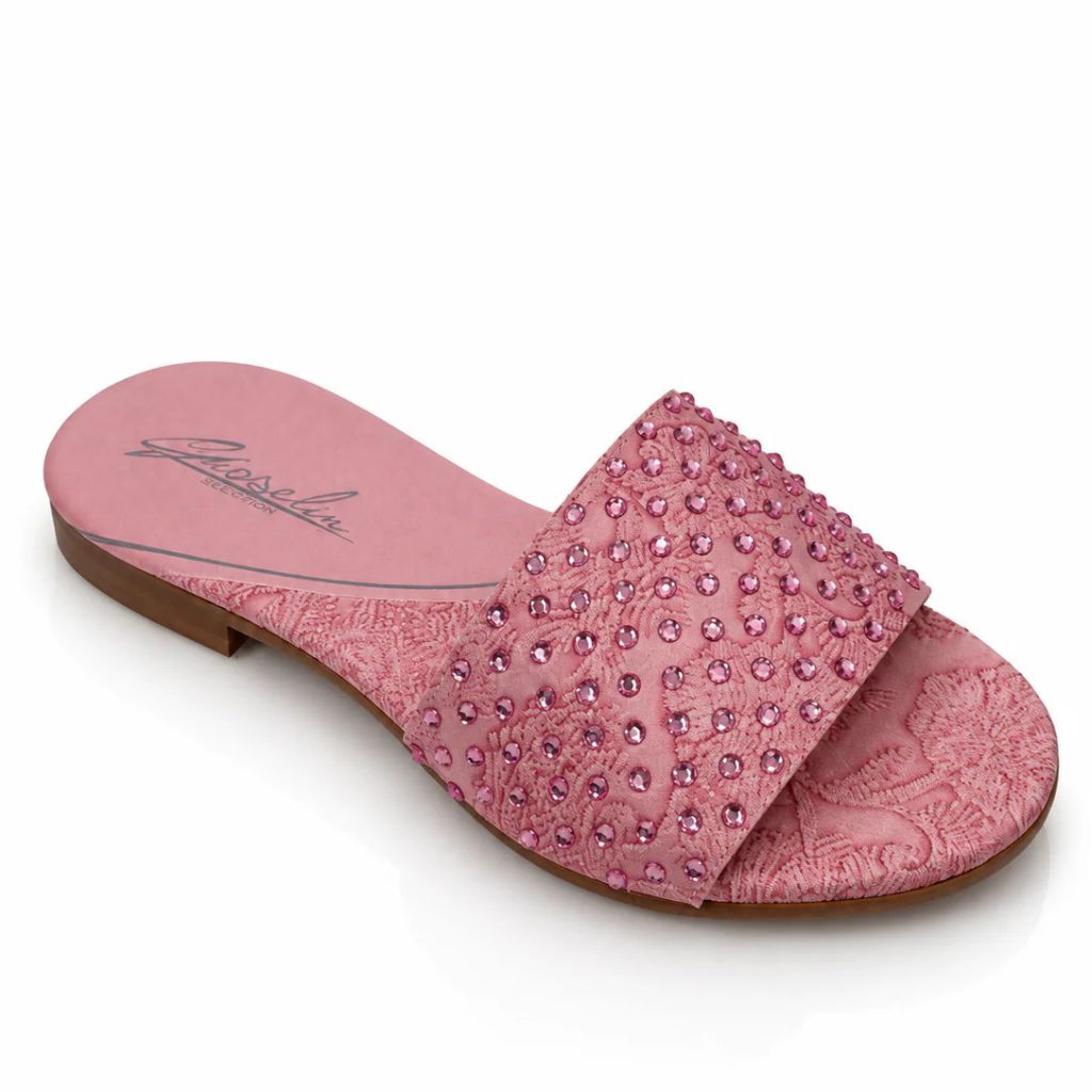 Sandalo Gioselin rosa con pizzo e strass
