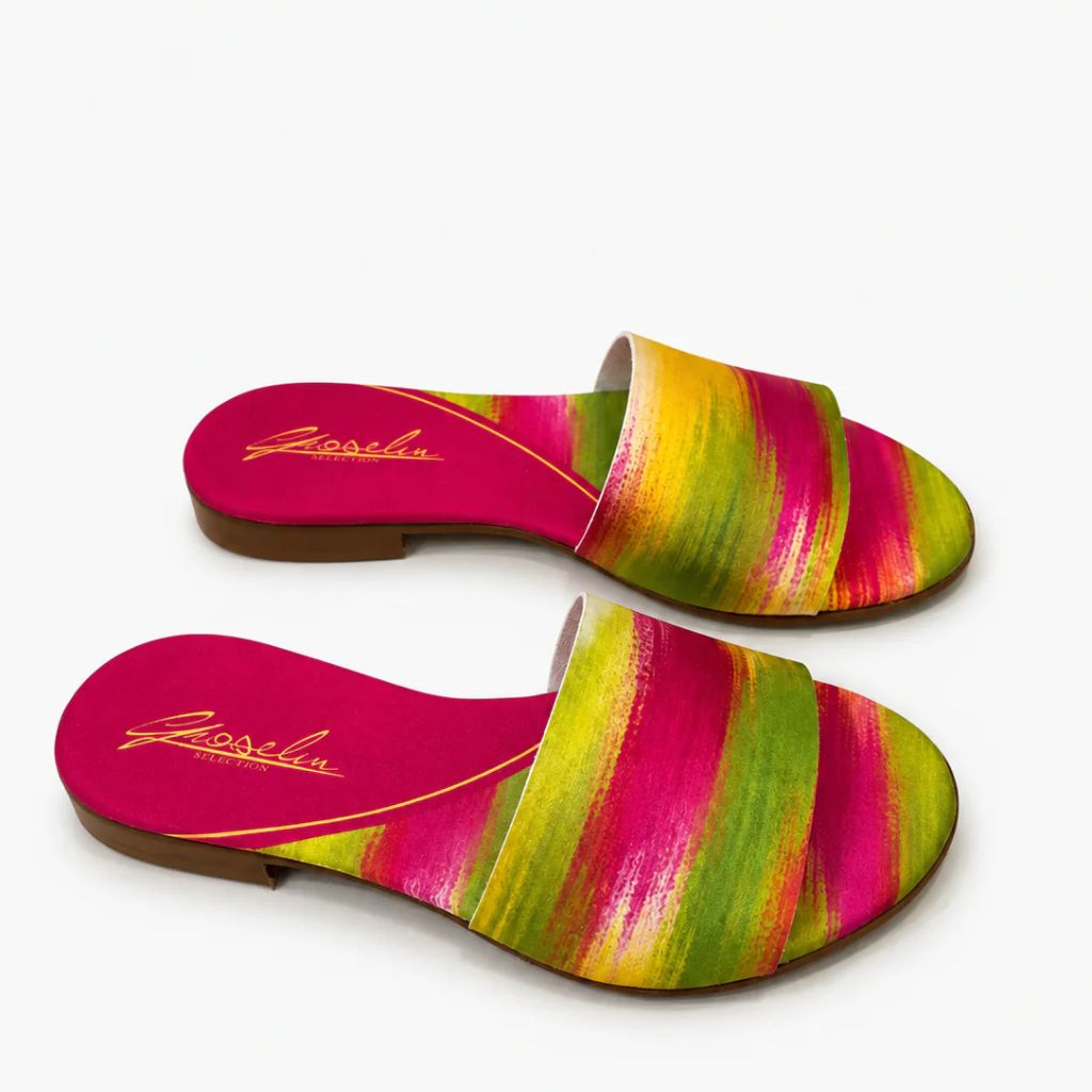 Sandalo Gioselin fantasia tie-dye fucsia e verde