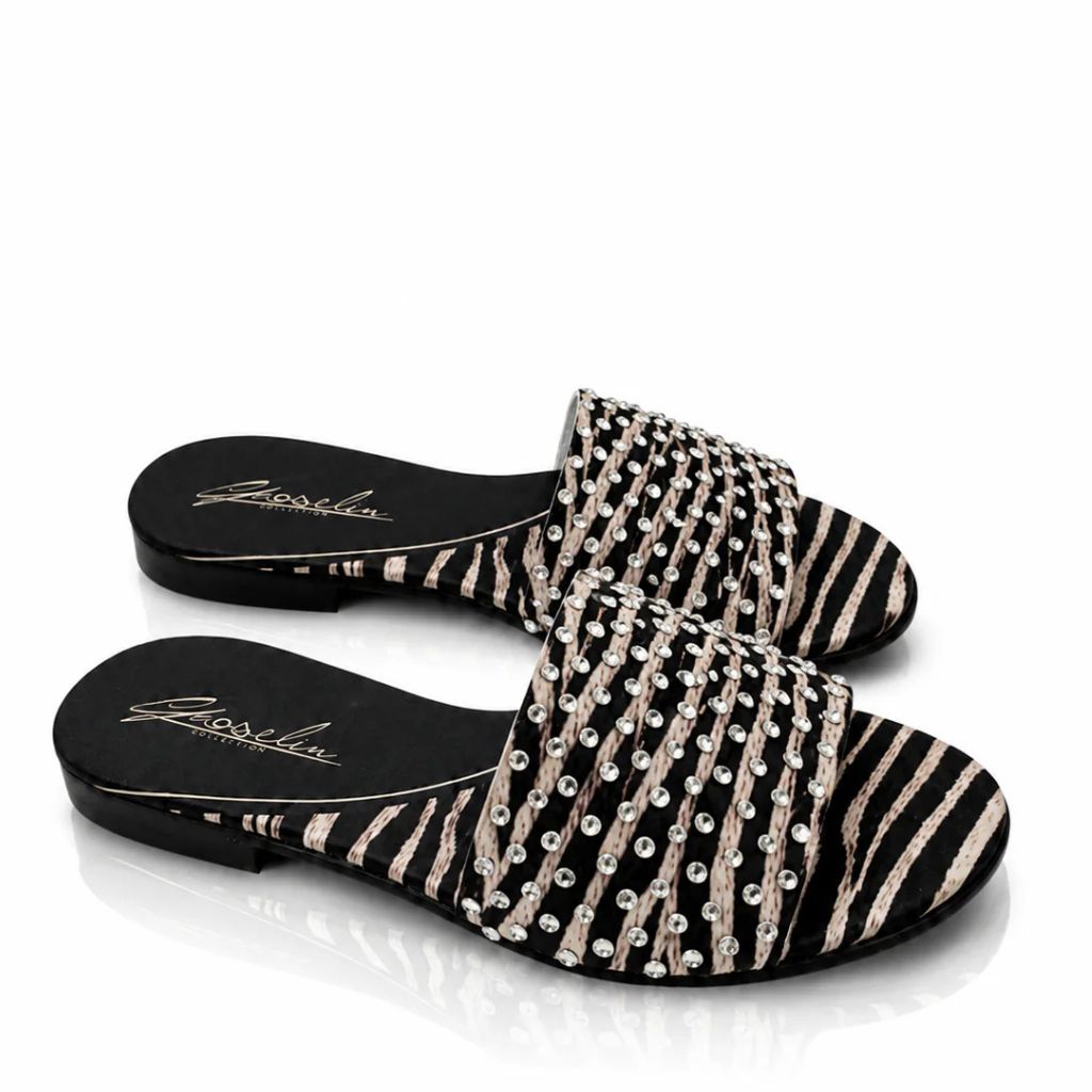 Sandalo Gioselin tessuto zebrato con strass