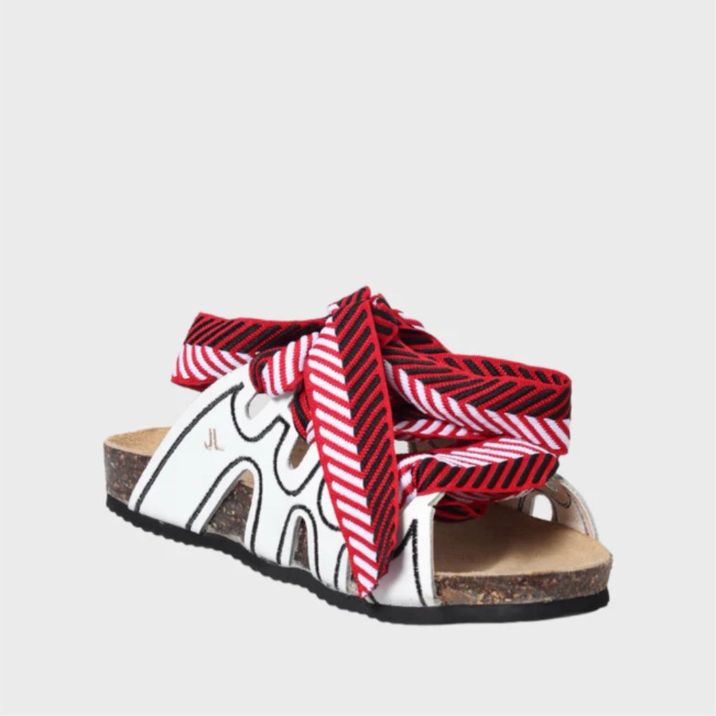 Ciabatta in pelle bianca Jammers London con ricami neri