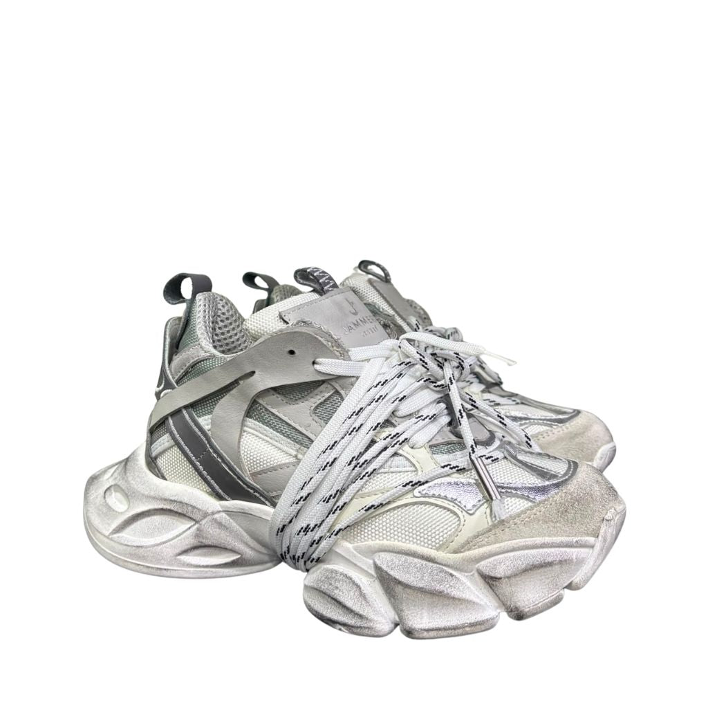 Sneaker Jammers London chunky in camoscio ghiaccio e argento