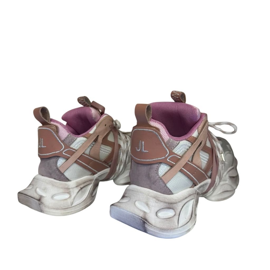 Sneaker chunky rosa e beige con suola maxi