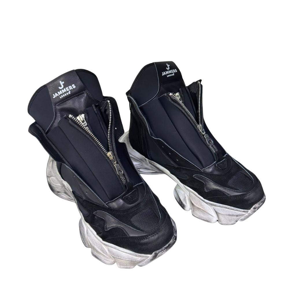 Sneaker Jammers London alta nera in licra e camoscio suola vintage