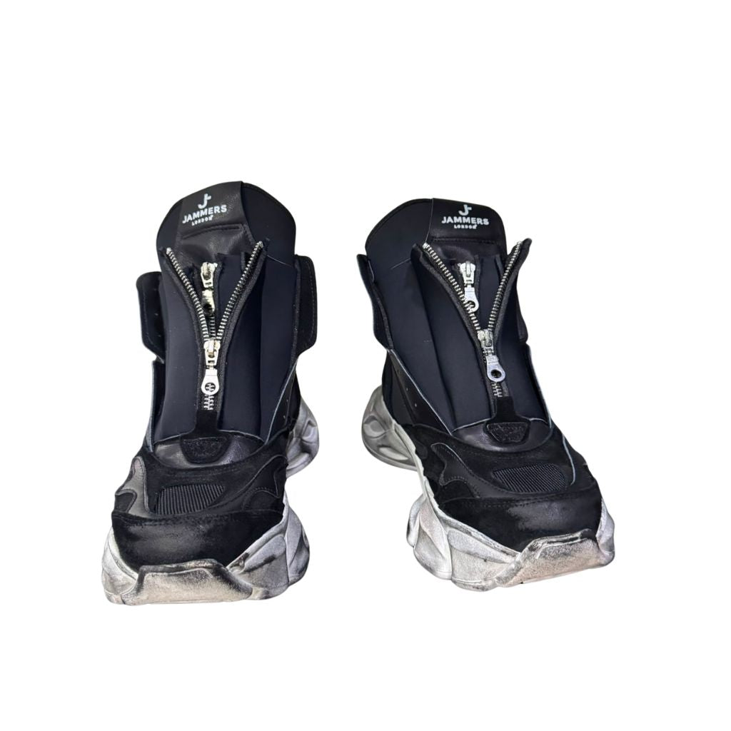 Sneaker Jammers London alta nera in licra e camoscio suola vintage