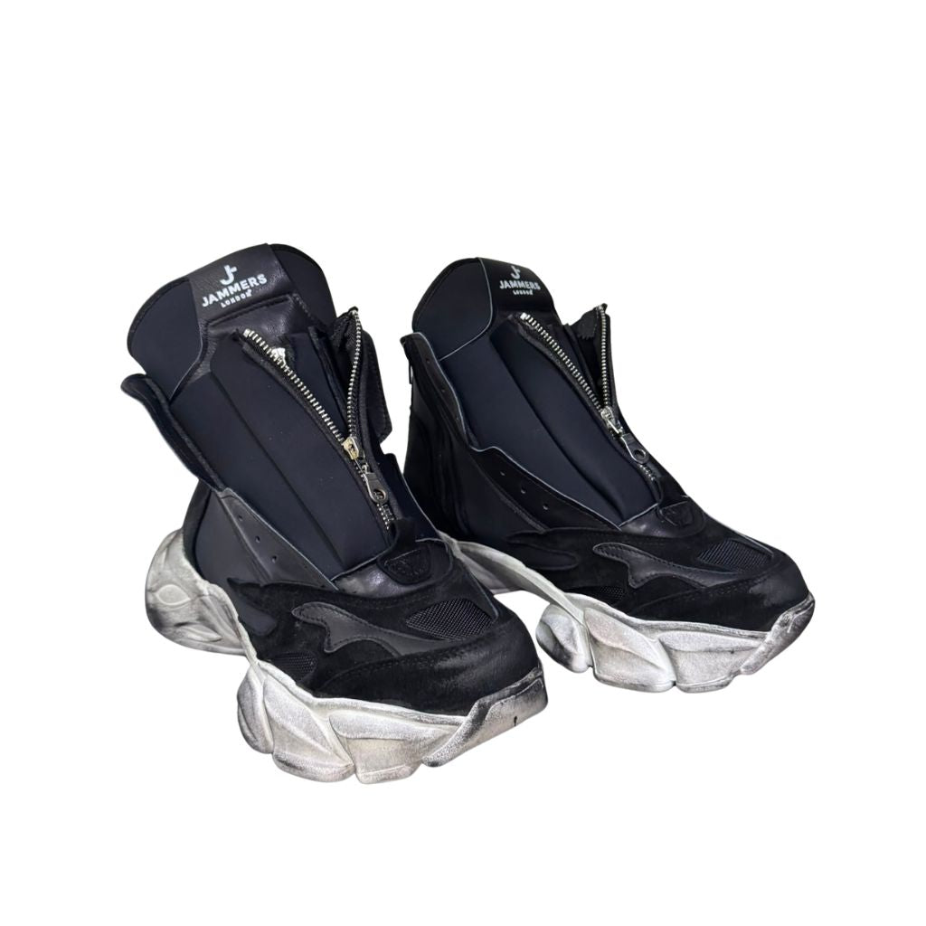 Sneaker Jammers London alta nera in licra e camoscio suola vintage