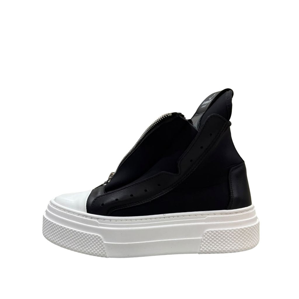 Sneaker alta Jammers London nera con doppia zip e punta bianca