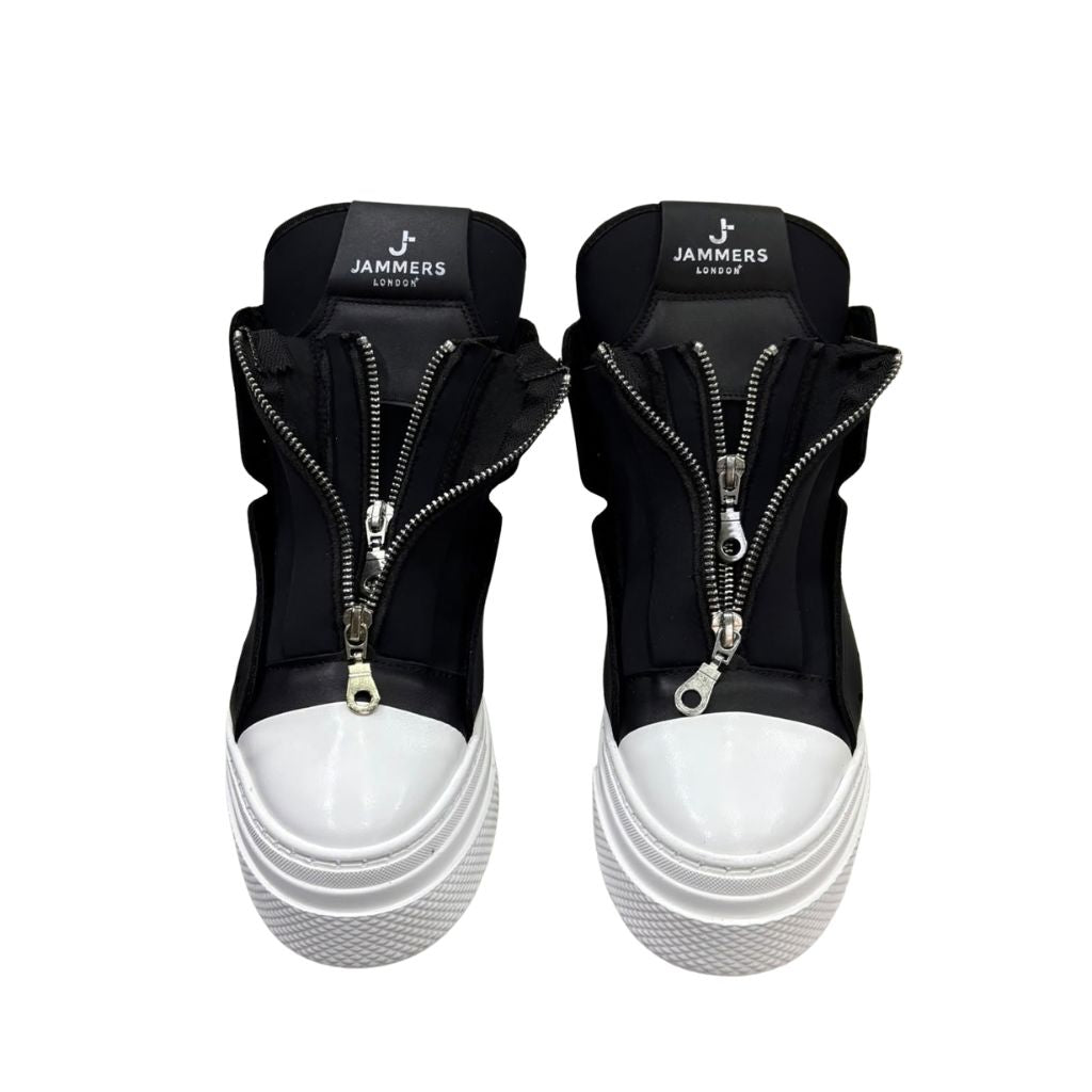 Sneaker alta Jammers London nera con doppia zip e punta bianca