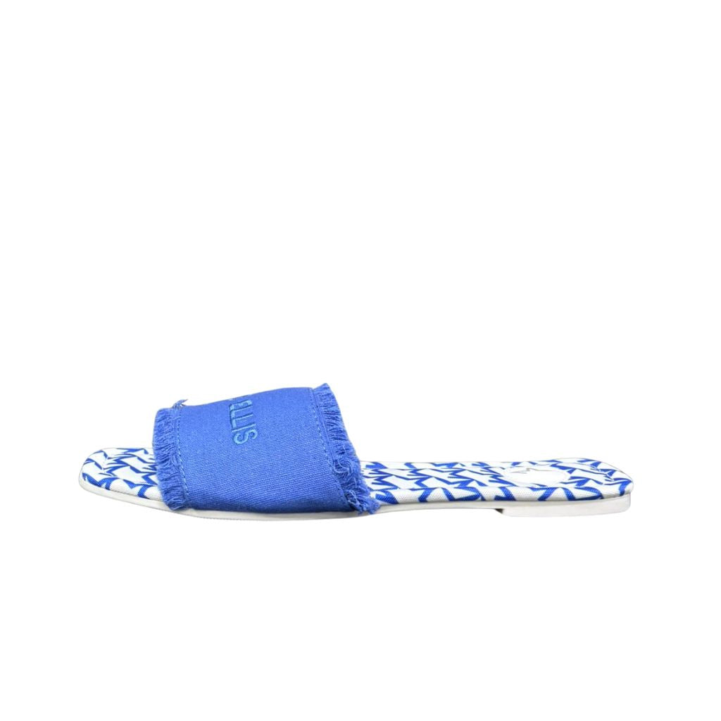 Ciabattine flat Marc Ellis C100 in tessuto azzurro royal con fascia frangé logata