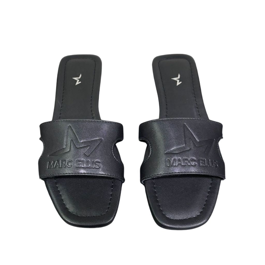 Ciabattine flat Marc Ellis ecopelle nera con fascia cut-out laterale