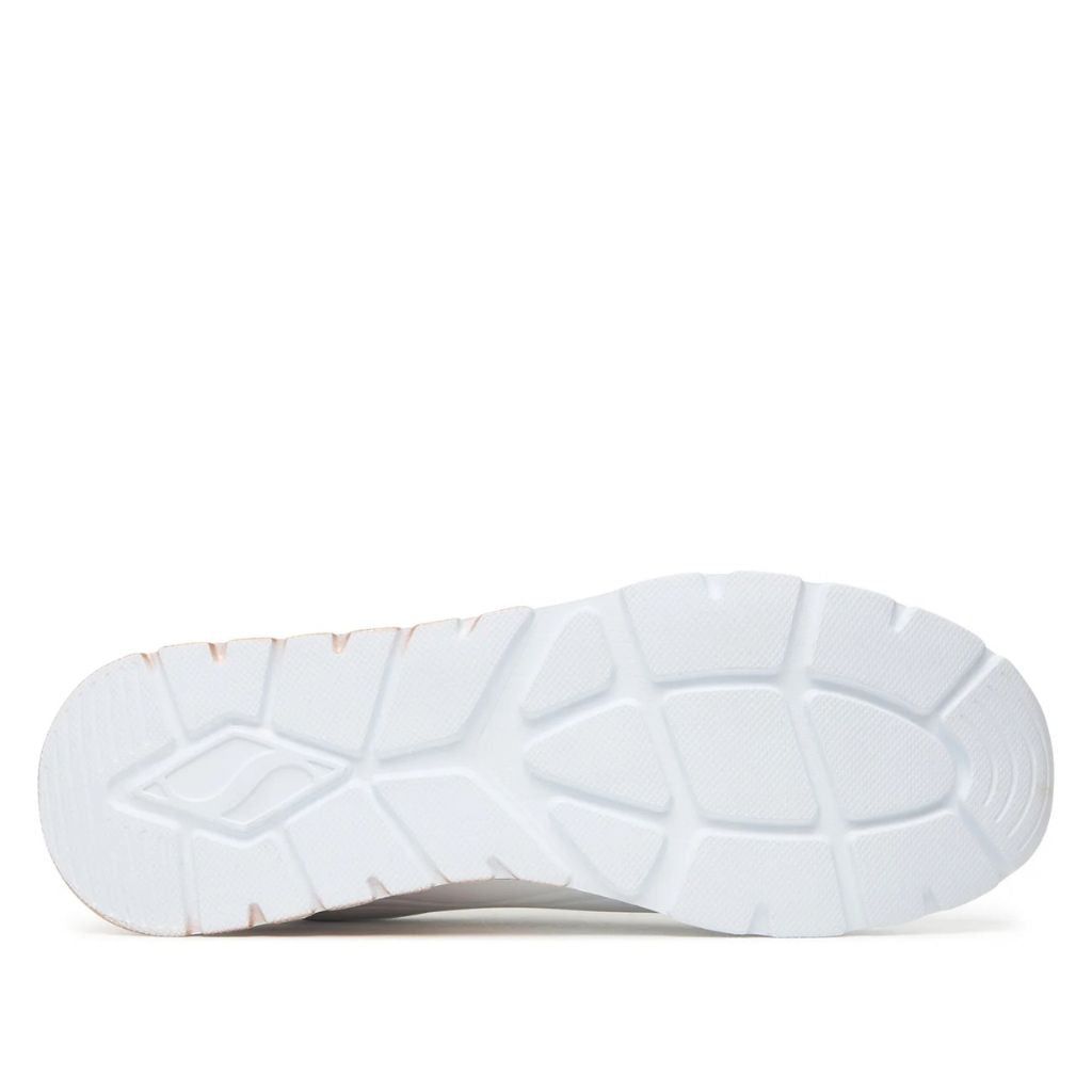 Sneaker Skechers Uno Lite bianca con lacci leopardati, vista laterale