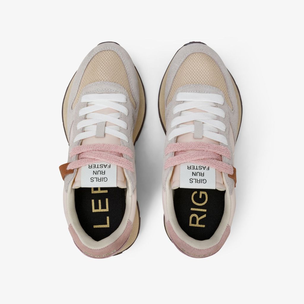 Sneaker donna Sun68 Ally Vintage Gold Edition rosa chiaro in tessuto con dettagli scamosciati, motivo margherita sul tallone e lacci intercambiabili