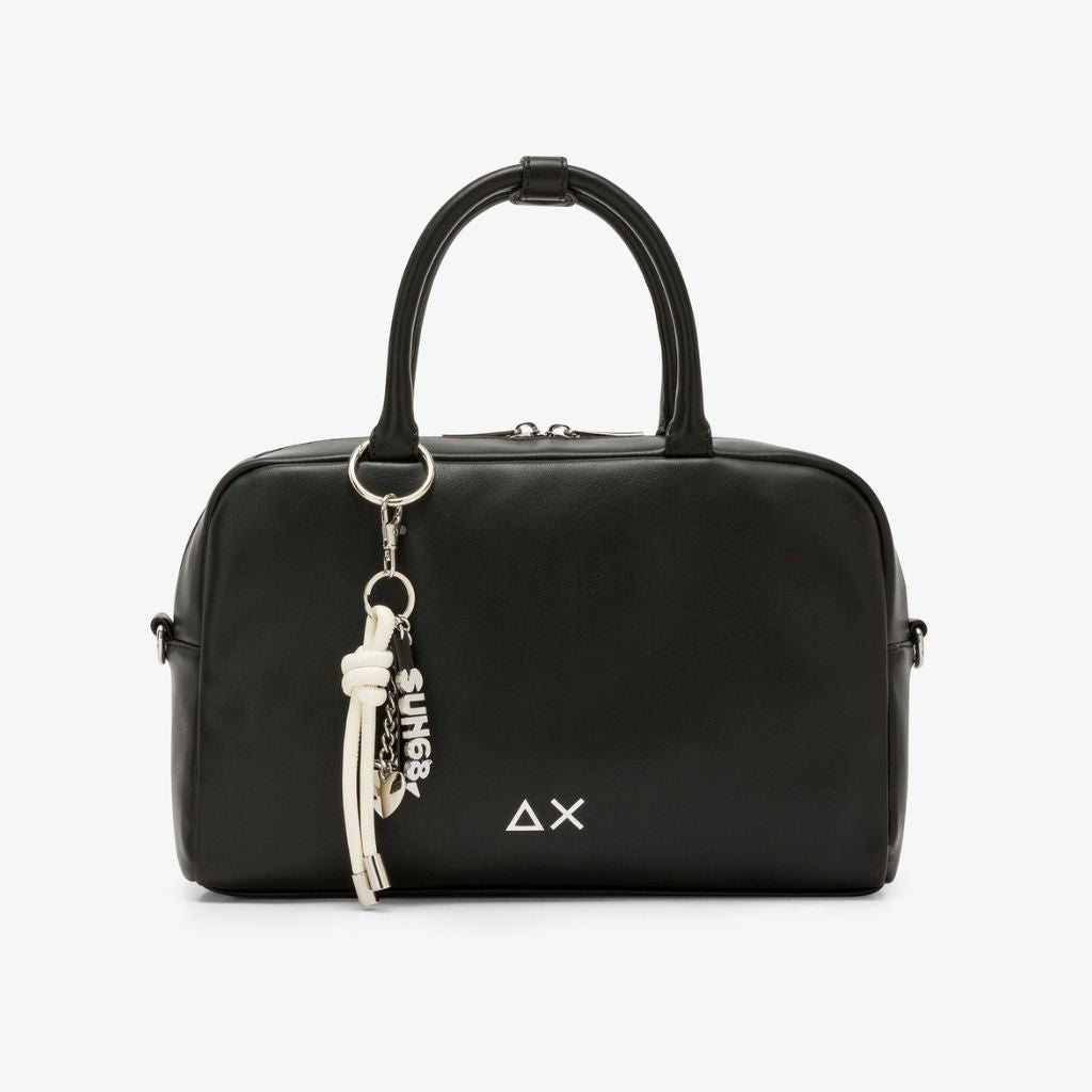 Borsa case bag Sun68 Premium nera donna in ecopelle - manico, tracolla e doppia tasca zip, 31x22cm