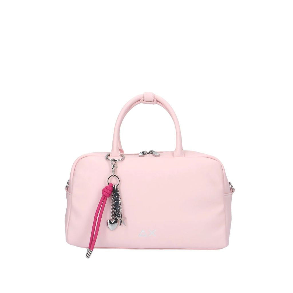 Borsa Sun68 Case Bag Premium rosa in ecopelle, struttura compatta 31x22x10 cm, con tasca interna ed esterna con zip, manico corto, tracolla e portachiavi logato.