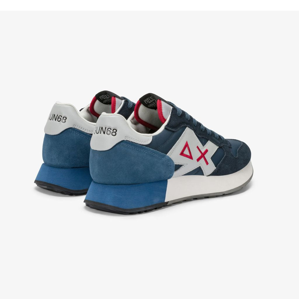 Sneaker Sun68 Jaki 2.0 Solid blu uomo - mesh con riporti scamosciati grigi e logo laterale