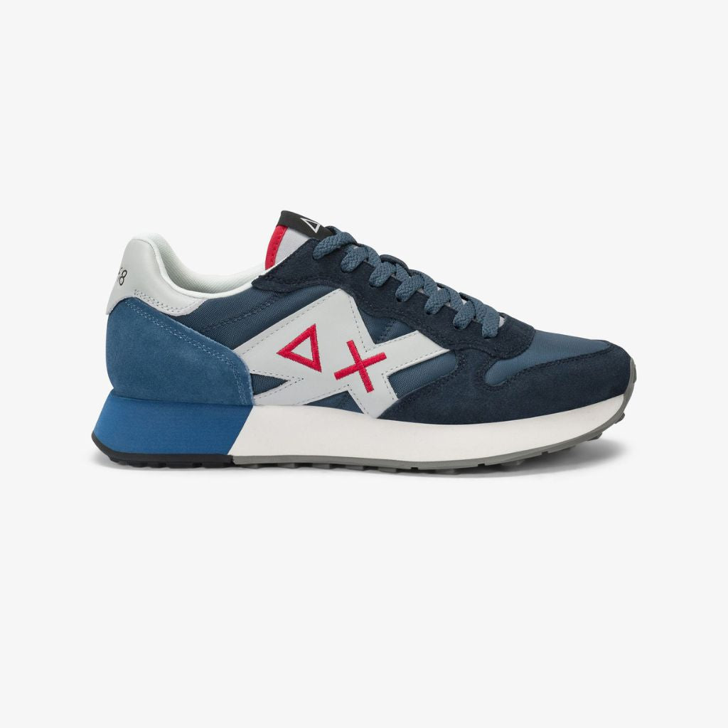 Sneaker Sun68 Jaki 2.0 Solid blu uomo - mesh con riporti scamosciati grigi e logo laterale