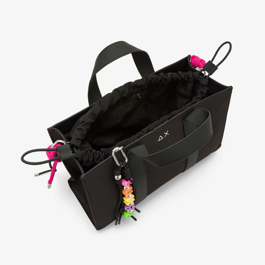 Midi bag Sun68 Everyday nero donna in poliestere - manico corto, tracolla e portachiavi, 40x32cm