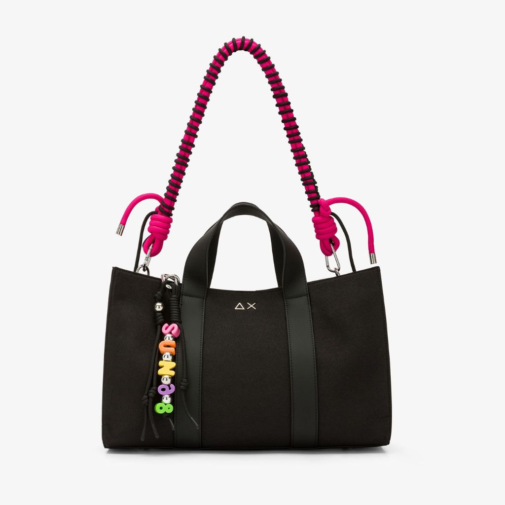 Midi bag Sun68 Everyday nero donna in poliestere - manico corto, tracolla e portachiavi, 40x32cm