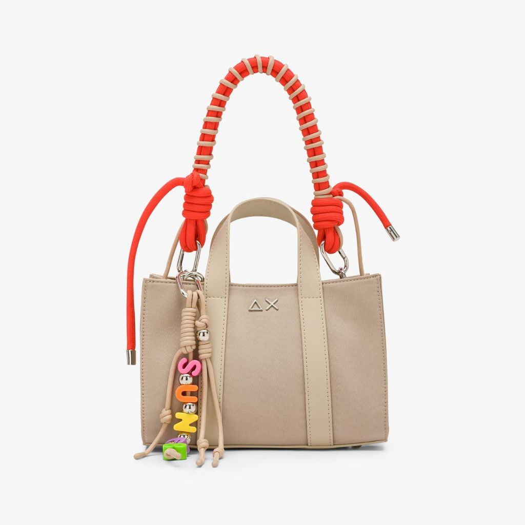 Mini bag Sun68 Everyday beige donna - manico corto, tracolla colorata e portachiavi